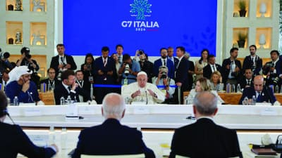 Pope Francis addressing the leaders of the G7